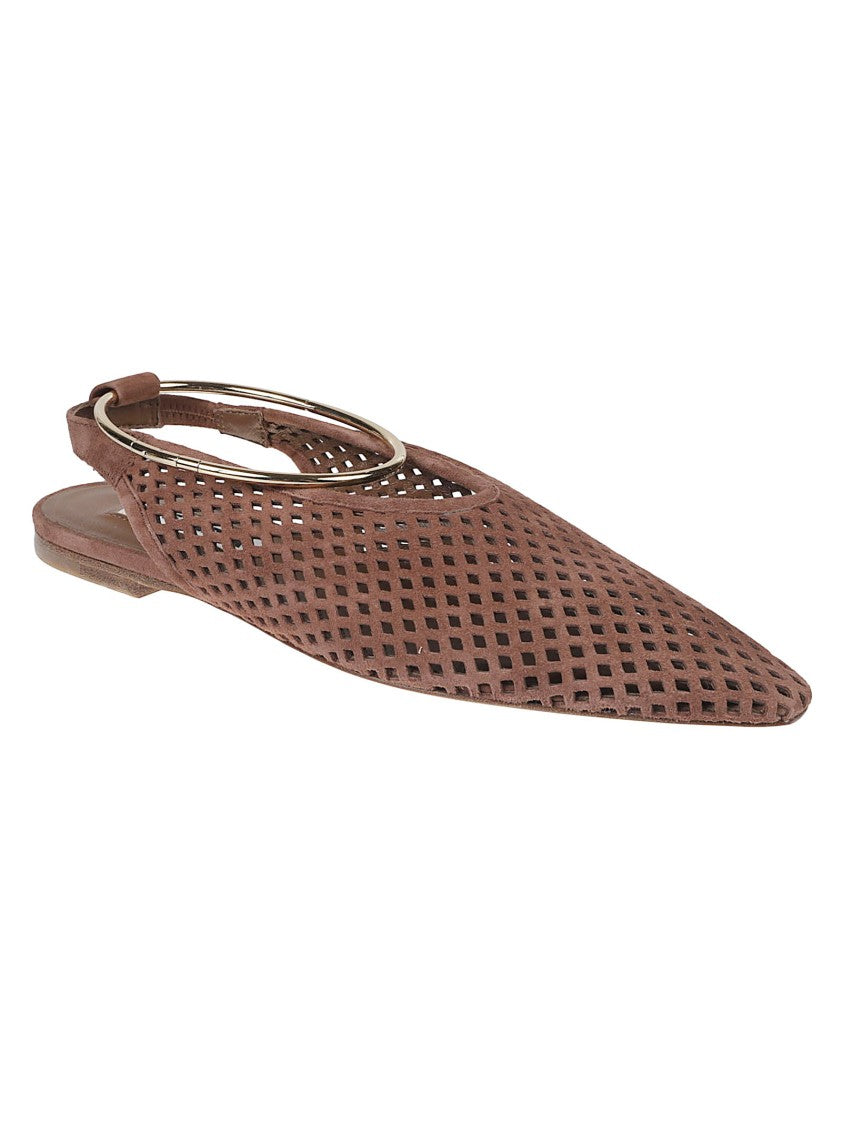 Jil Sander Pointed-Toe Slingback Flats With Perforated Design