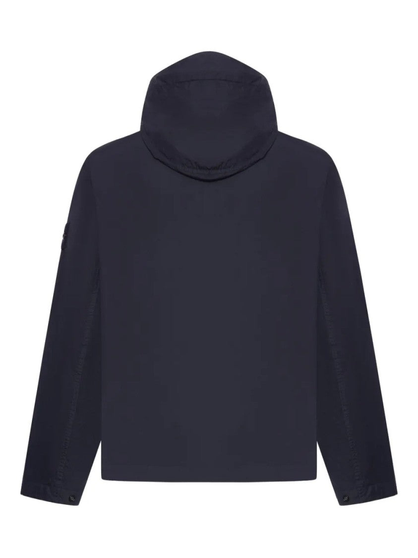 Stone Island Hooded Black Jacket With Front Zipper