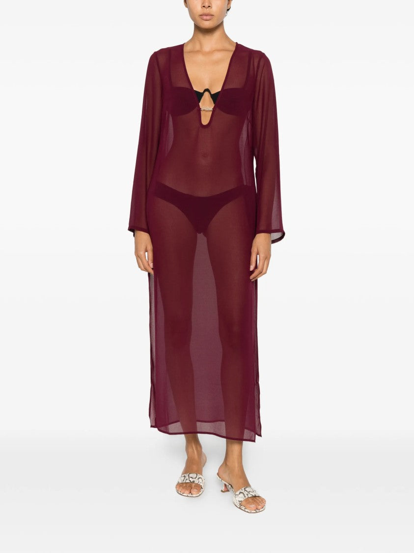 Mc2 Saint Barth Sheer Long-Sleeved Cover-Up Dress With Deep V-Neckline