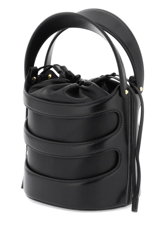 Alexander Mcqueen Structured Black Sheepskin Bucket Bag With Padded Leather Bands