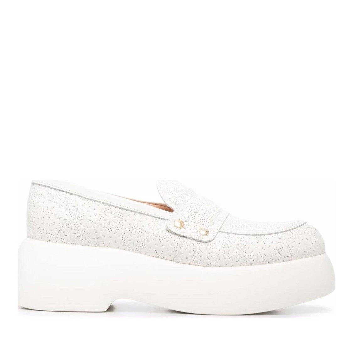 Agl White Puffy Moc Leather Perforated Wedge Flats