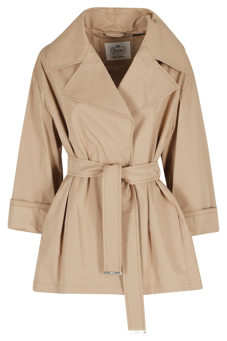 Herno Camel Short Trench Belted Cotton Trench Coat