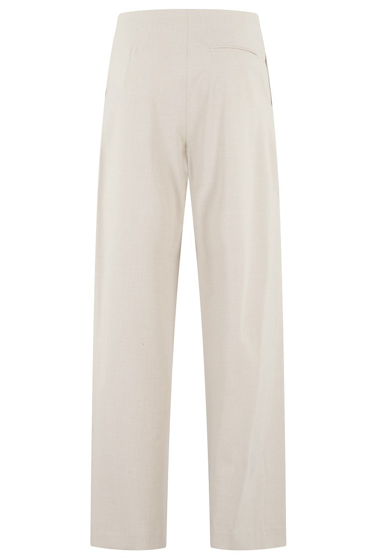 Isabelle Blanche Sand Wide-Leg Pants With Central Button
