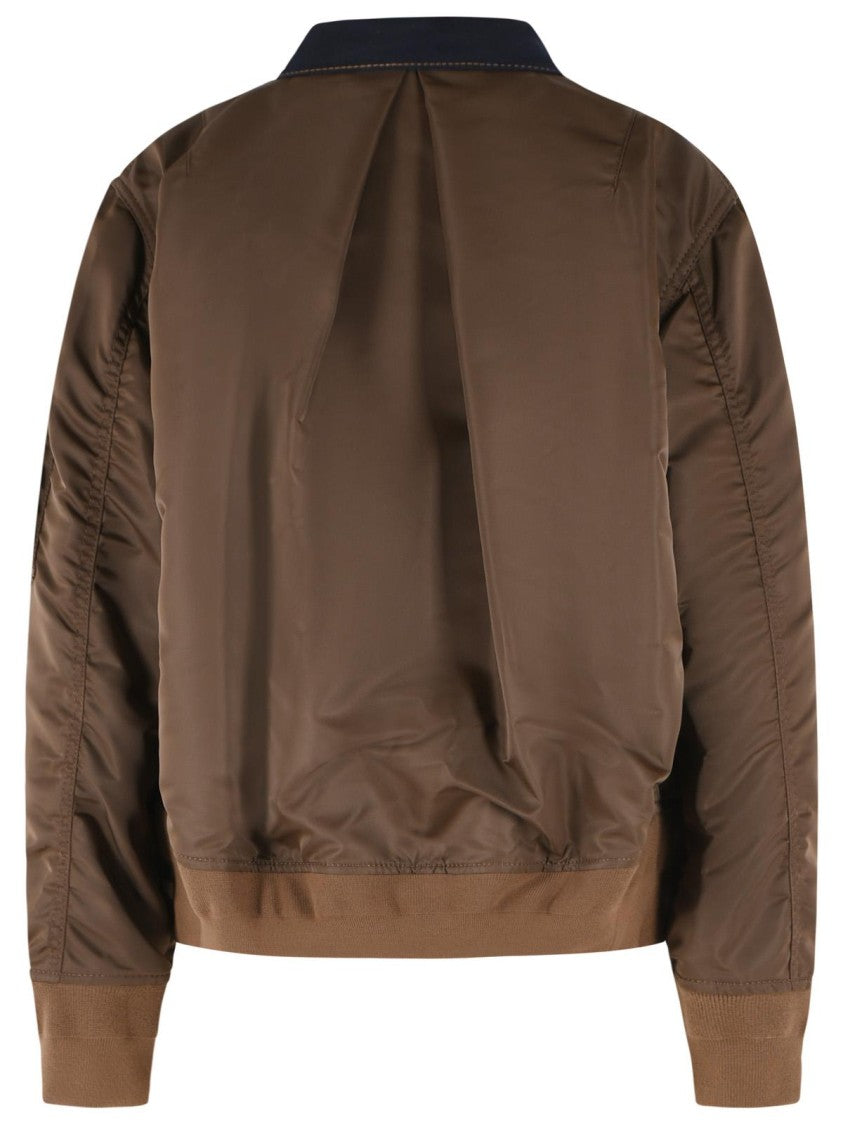 Sacai Navy And Brown Cotton-Polyester Jacket With Denim Front Panel