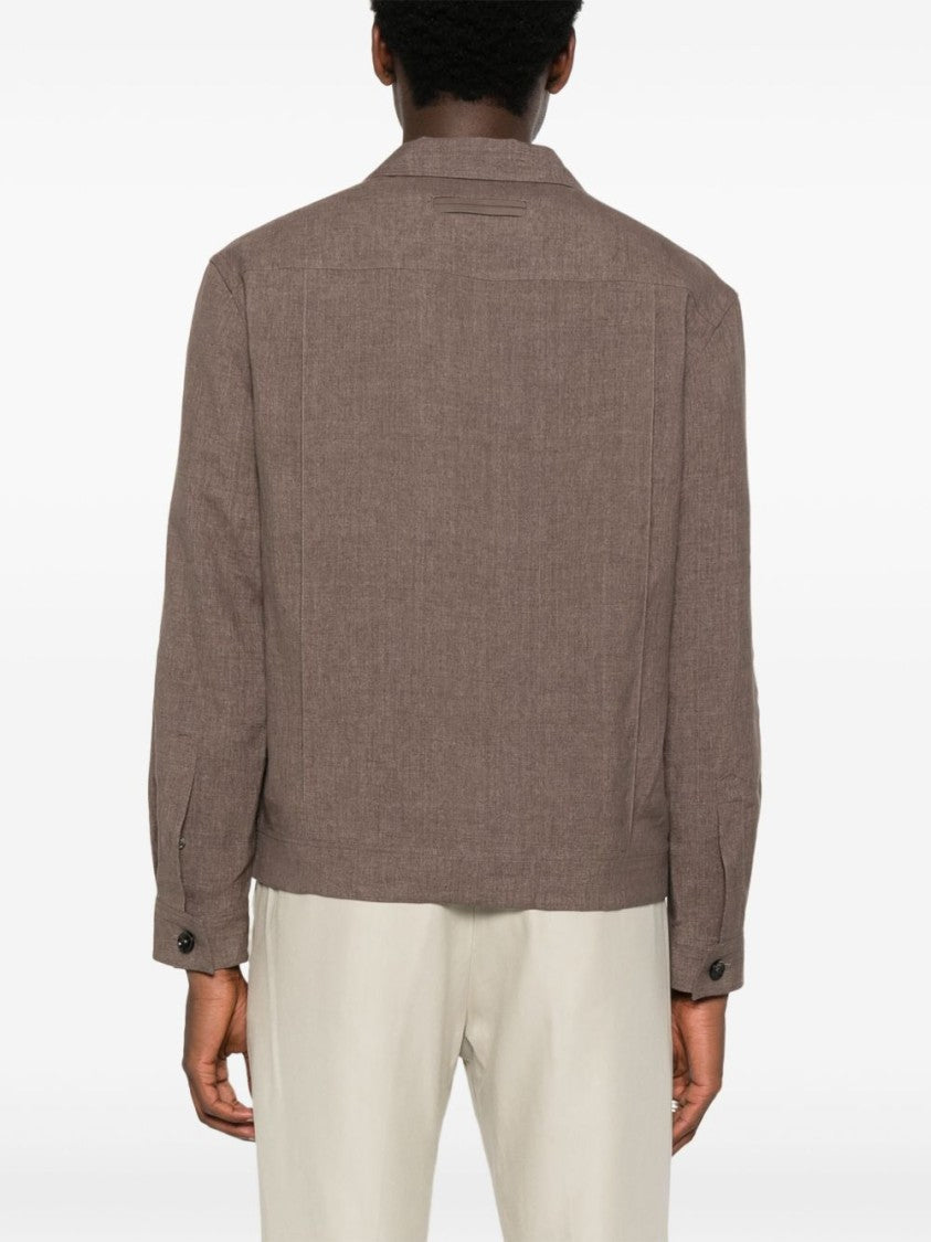Zegna Brown Linen Shirt With Front Button Fastening