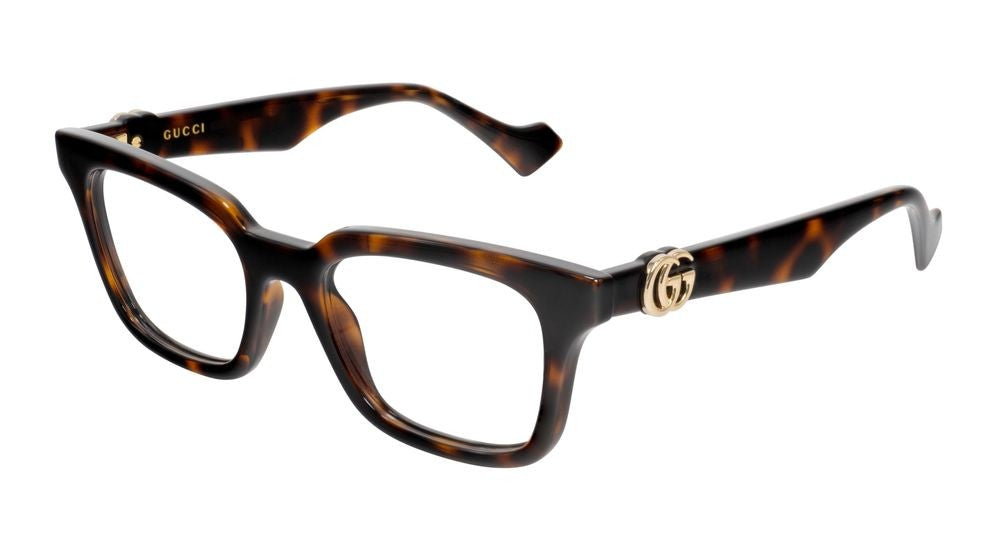 Gucci Havana Gold Accents Square-Shaped Eyeglasses