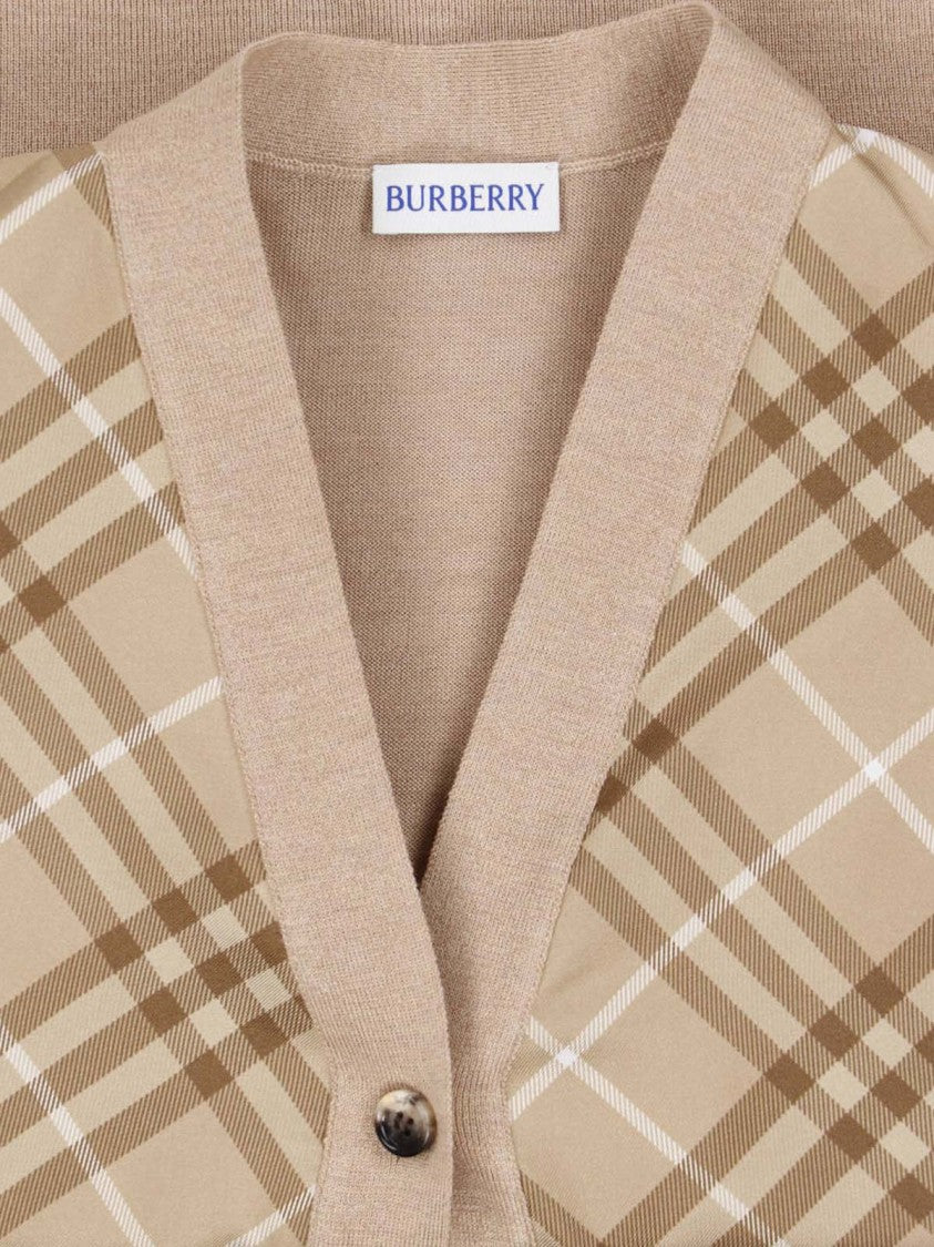 Burberry Beige Check-Pattern Cardigan With V-Neckline