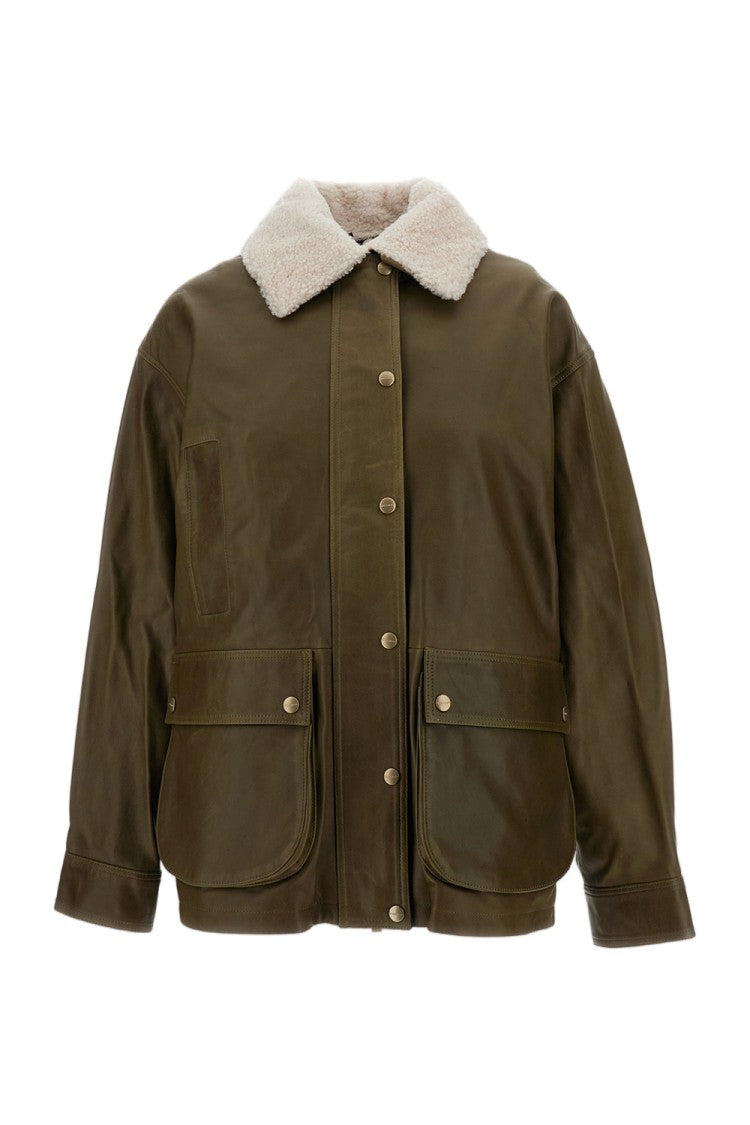 Halfboy Green Vintage Leather Shearling Collar Parka
