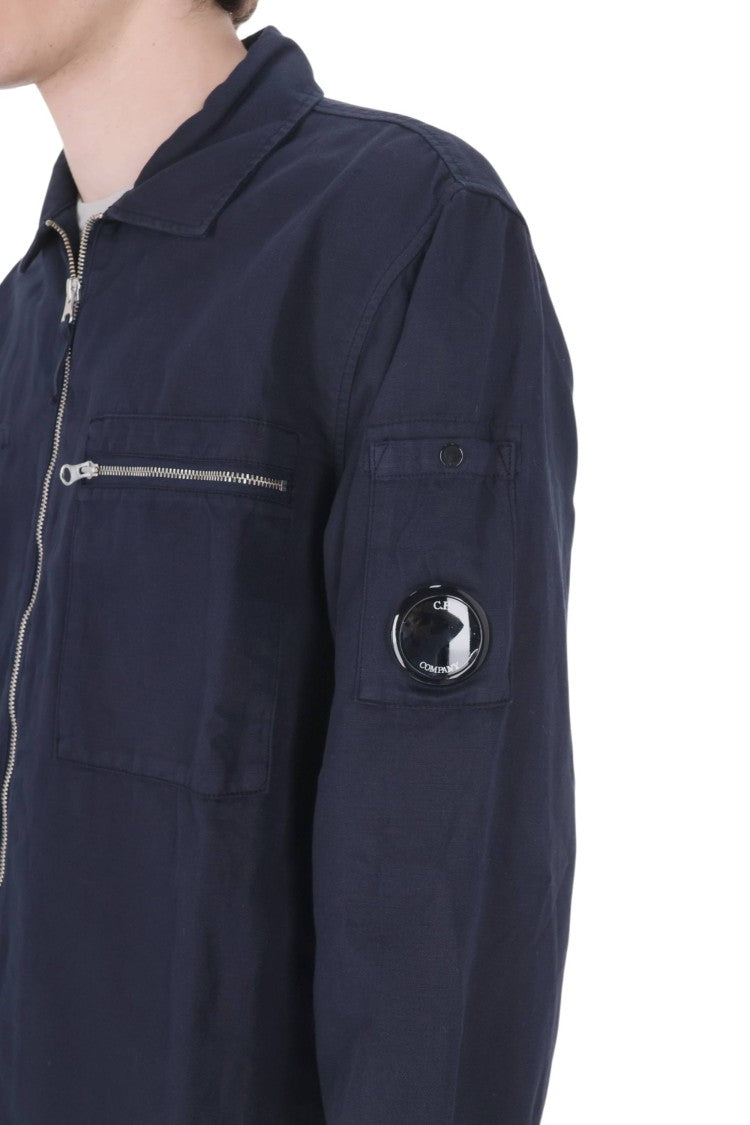 C.P. Company Blue Cotton-Linen Zip Overshirt Jacket