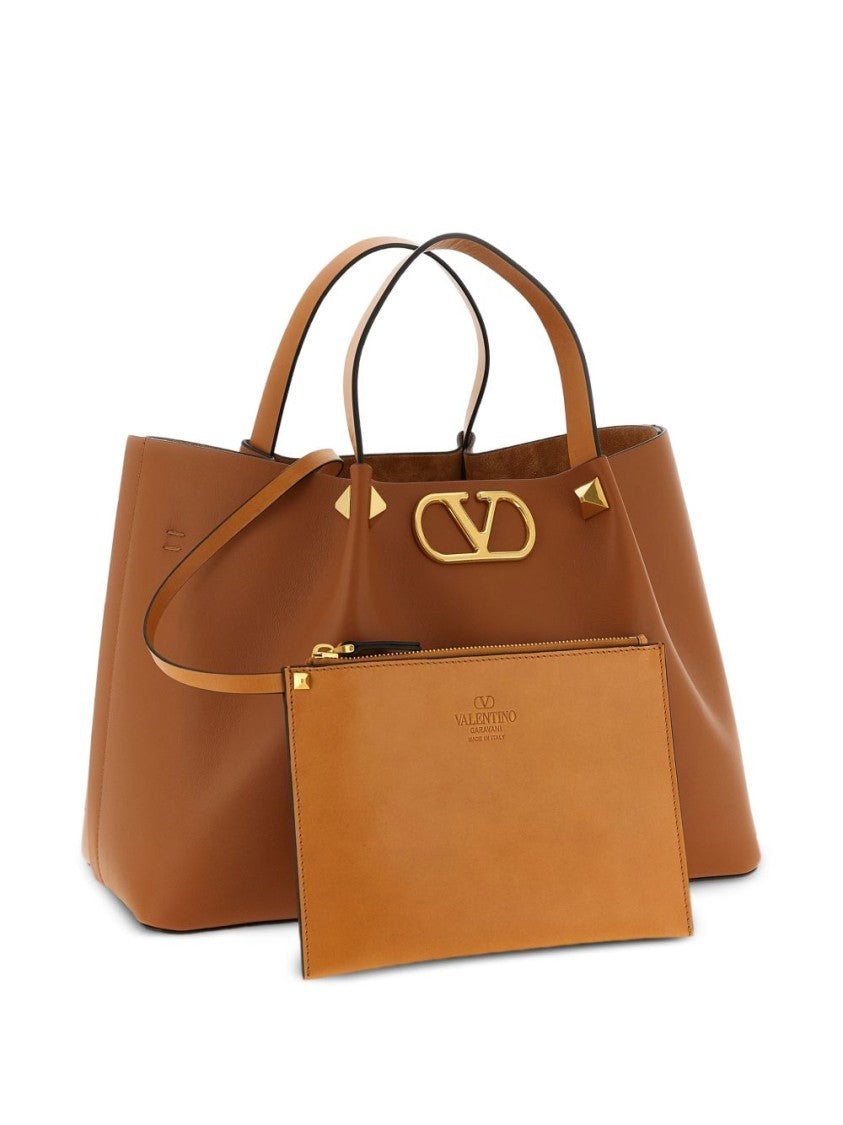 Valentino Garavani Structured Brown Leather Tote