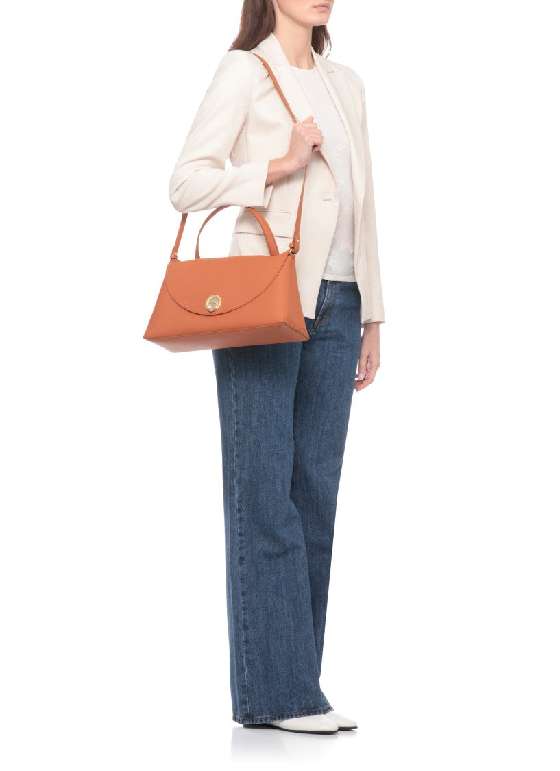 Coccinelle Structured Orange Pebbled Leather Shoulder Bag