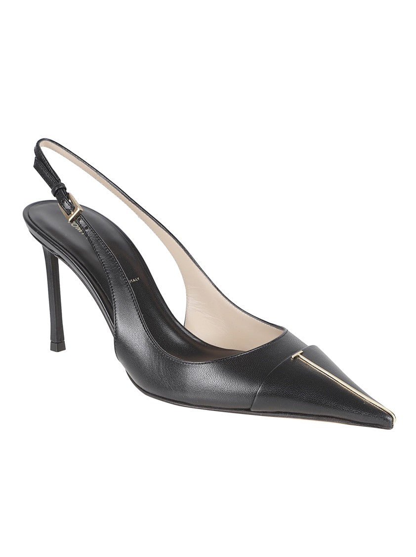 Tom Ford Pointed-Toe Slingback Pumps With Ankle Strap And T-Plaque