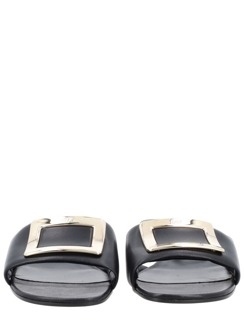 Roger Vivier Belle Black Leather Buckle Sandals