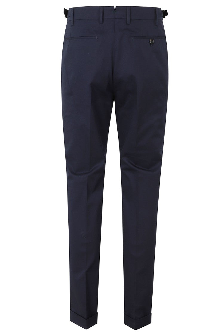Berwich Navy Retro Darts Waist Strap Cotton-Blend Trousers