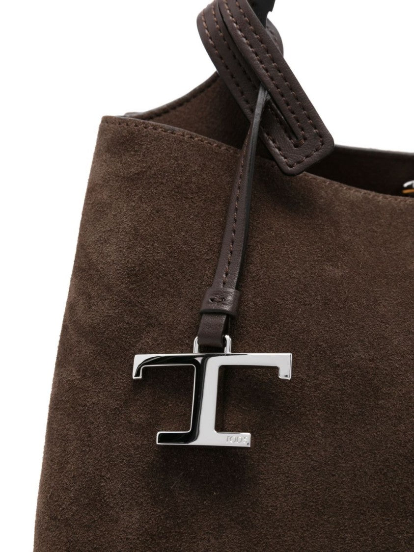 Tod's Structured Suede Handbag With Metallic Logo Charm