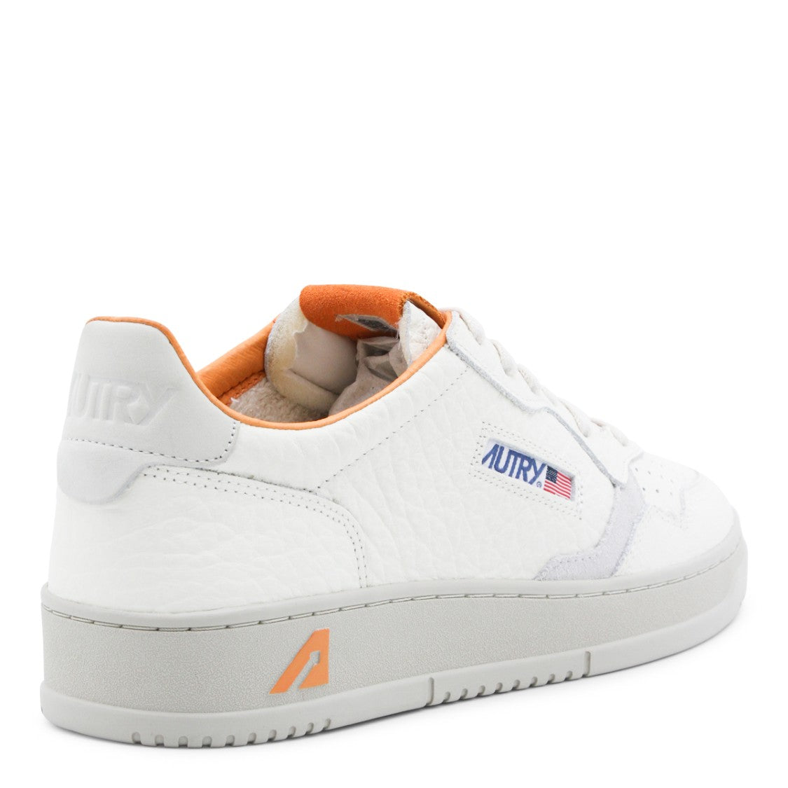 Autry Low-Top White And Orange Leather Sneakers