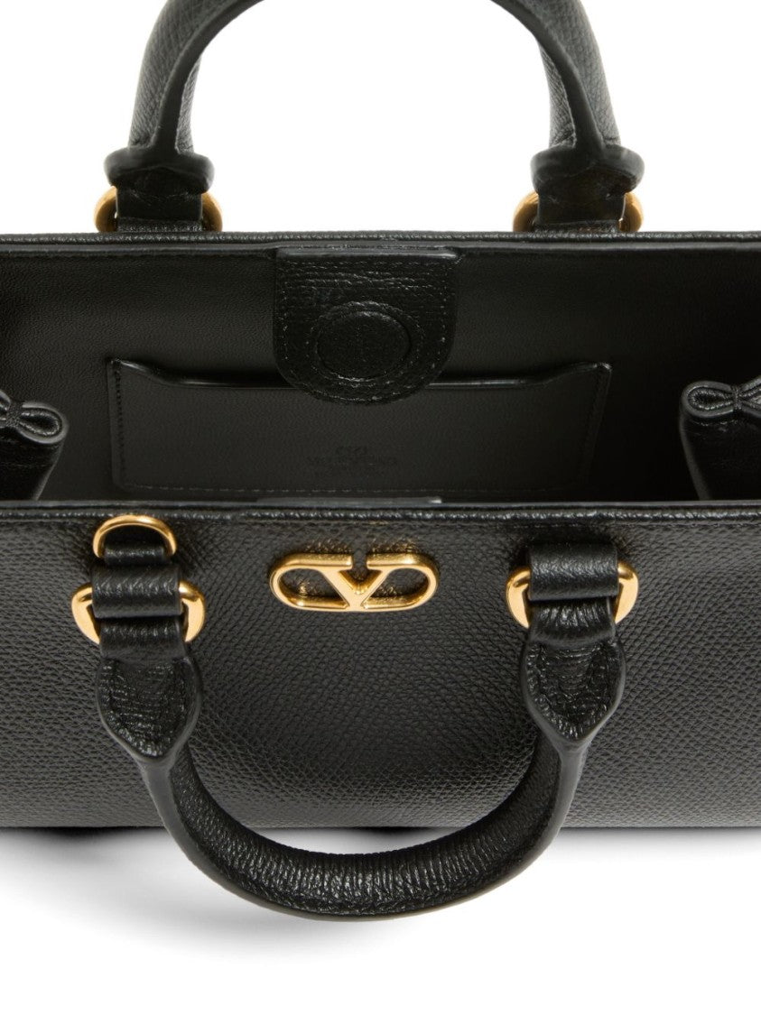Valentino Garavani Black Structured Textured Gold-Tone Handbag