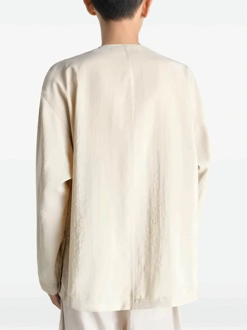 Lemaire Relaxed V-Neck Silk Shirt With Textured Finish