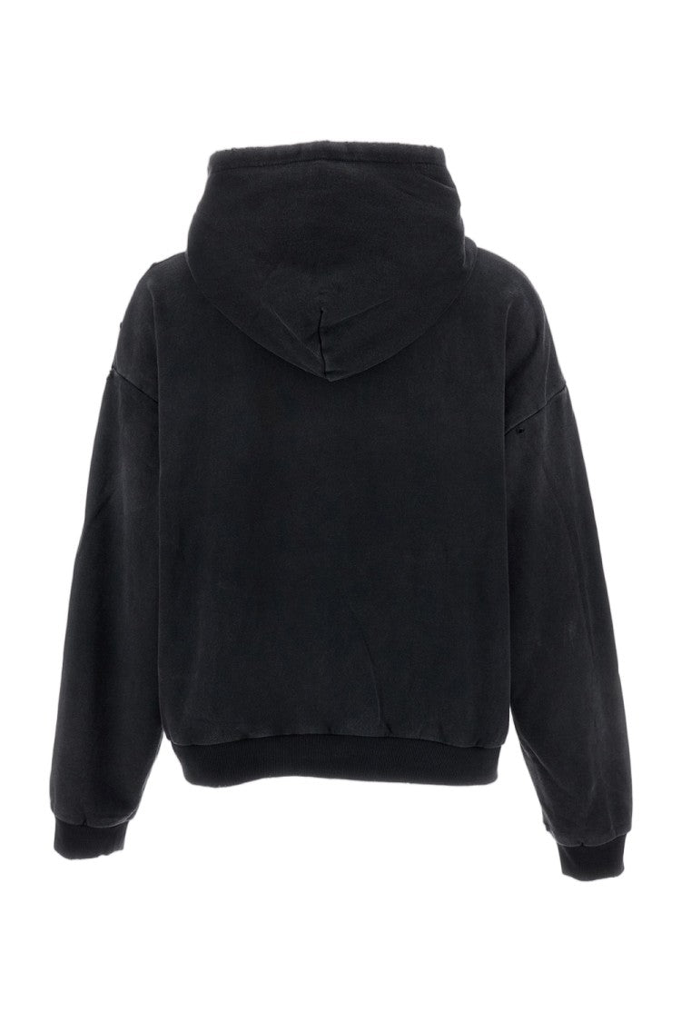 Found Black Distressed Thermal-Lined Cotton Hoodie