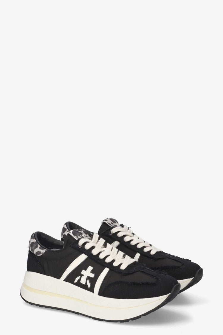 Premiata Black Leopard-Trim Chunky Sneaker