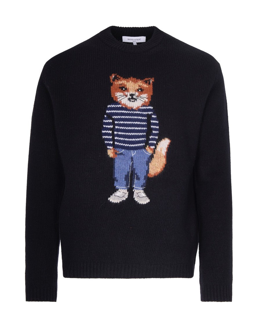 Maison Kitsuné Black Jacquard Fox Design Sweater
