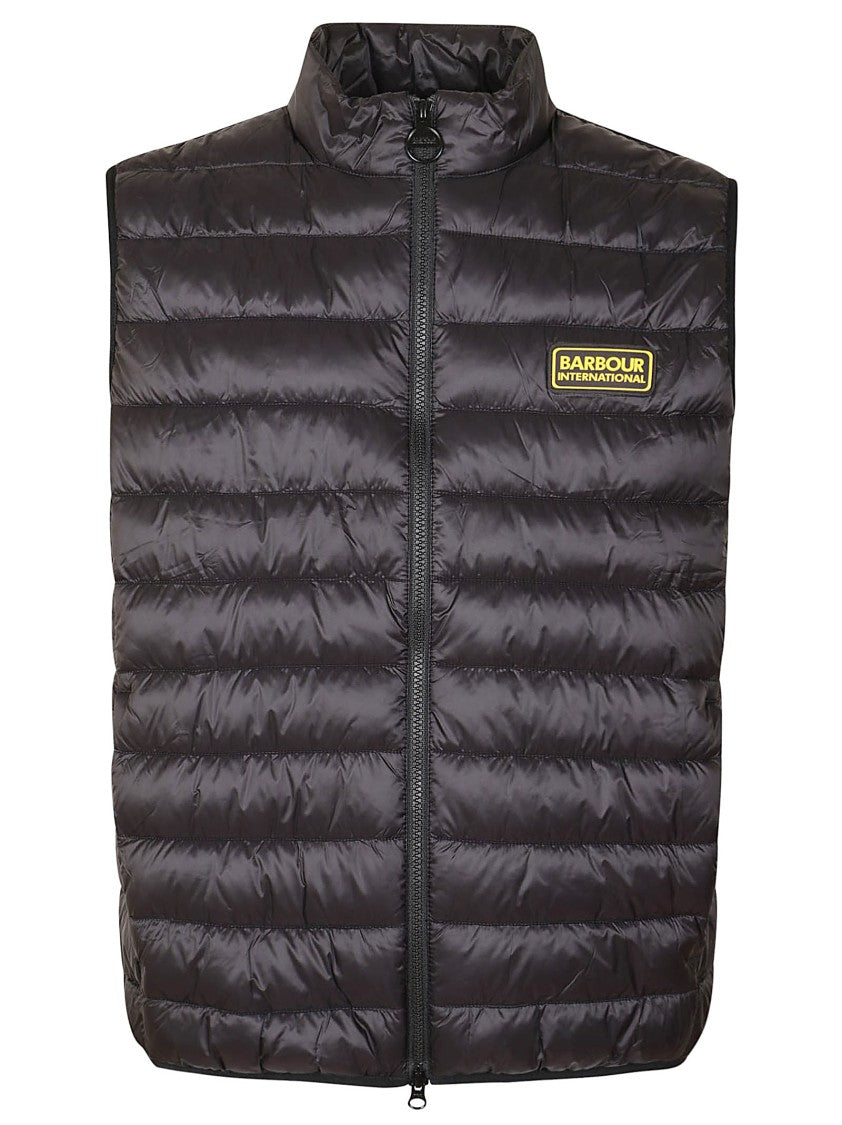 Barbour Quilted Black Racer Reed Gilet With High Collar