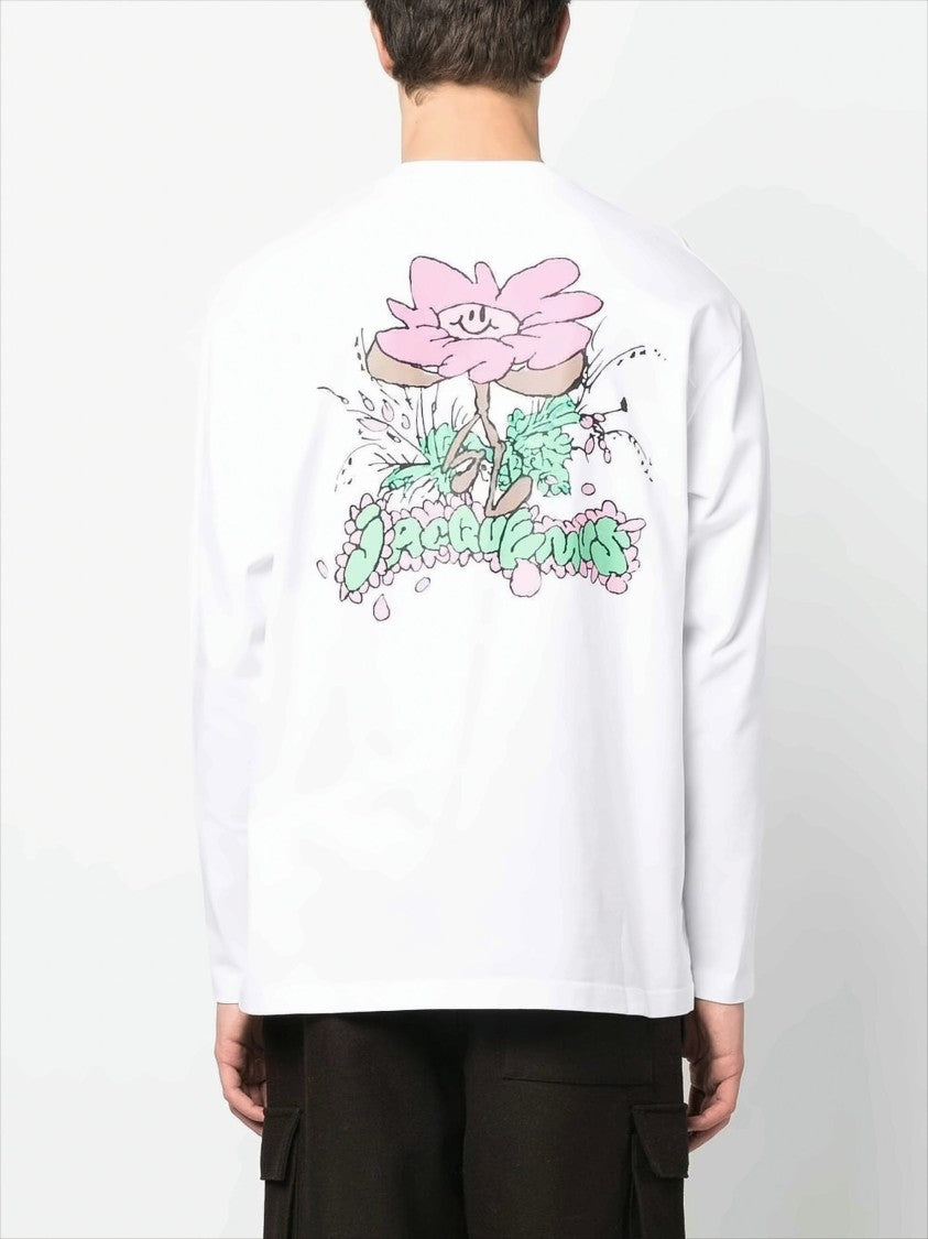 Jacquemus Long-Sleeve Cotton Tee With Graphic Daisy Print