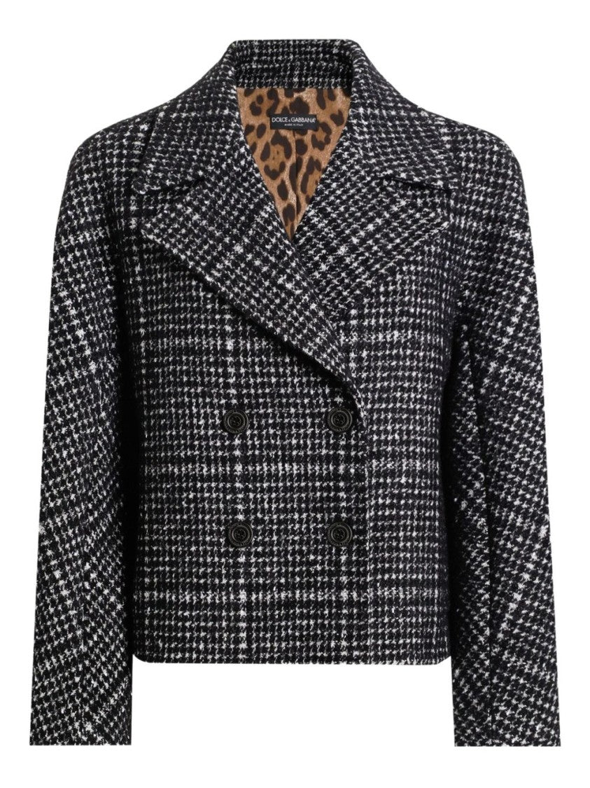 Dolce & Gabbana Cropped Double-Breasted Jacket With Houndstooth Pattern