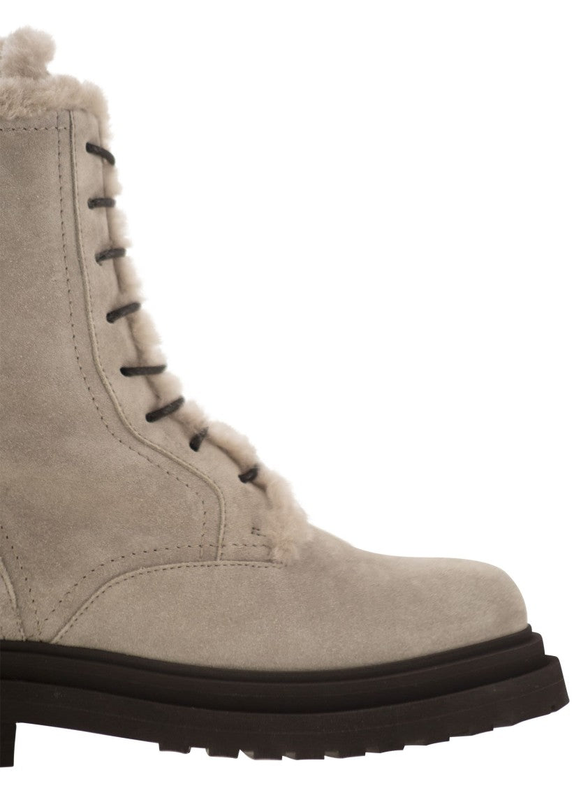 Brunello Cucinelli Suede Boot With Shearling Lining