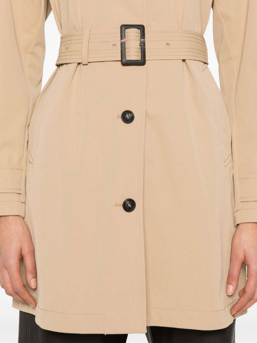 Save The Duck Belted Light Beige Coat With Tailored Features