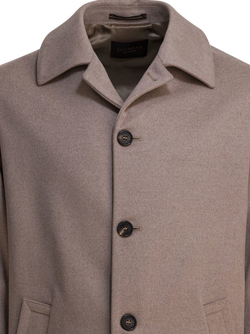 Montedoro Mid-Length Beige Jacket With Classic Collar
