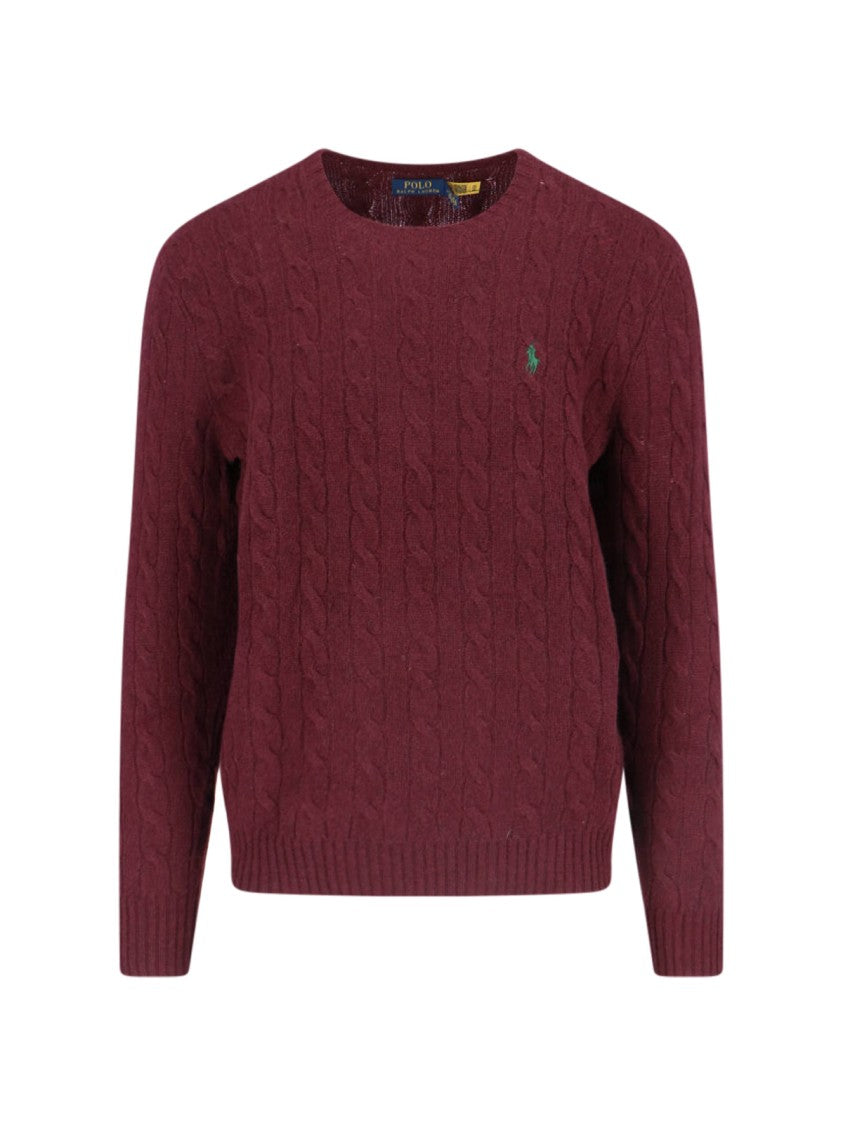 Polo Ralph Lauren Cable-Knit Bordeaux Sweater With Embroidered Logo