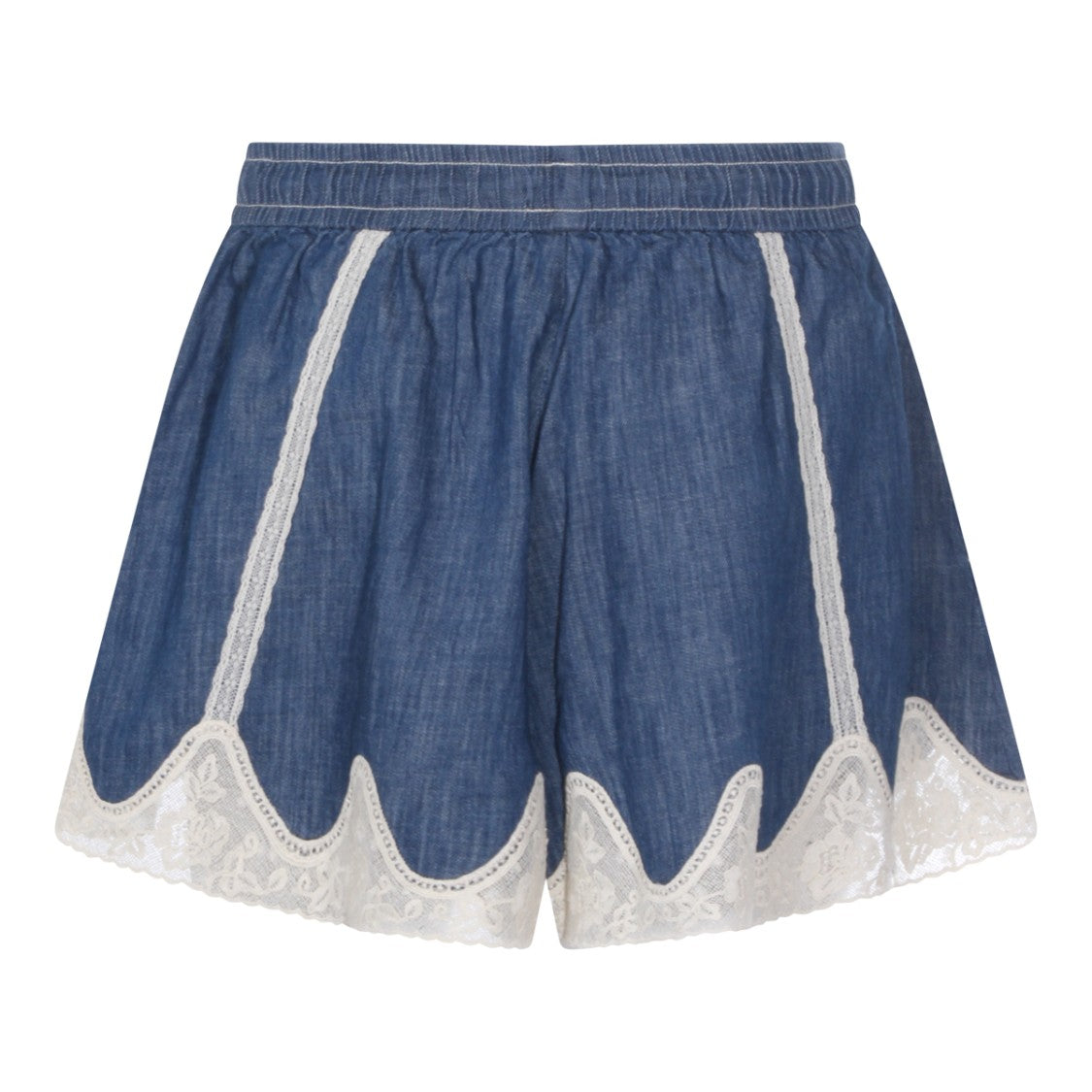 Zimmermann Relaxed-Fit Denim-Effect Shorts With Lace Trim