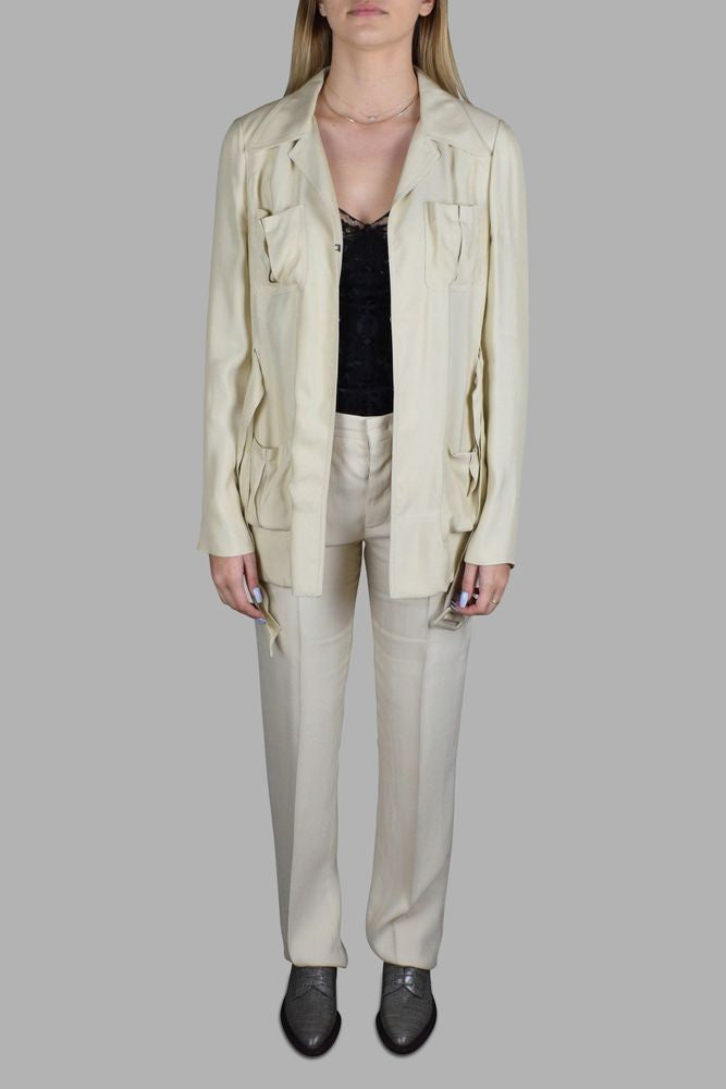 Prada Tailored Beige Two-Piece Suit With Belted Jacket