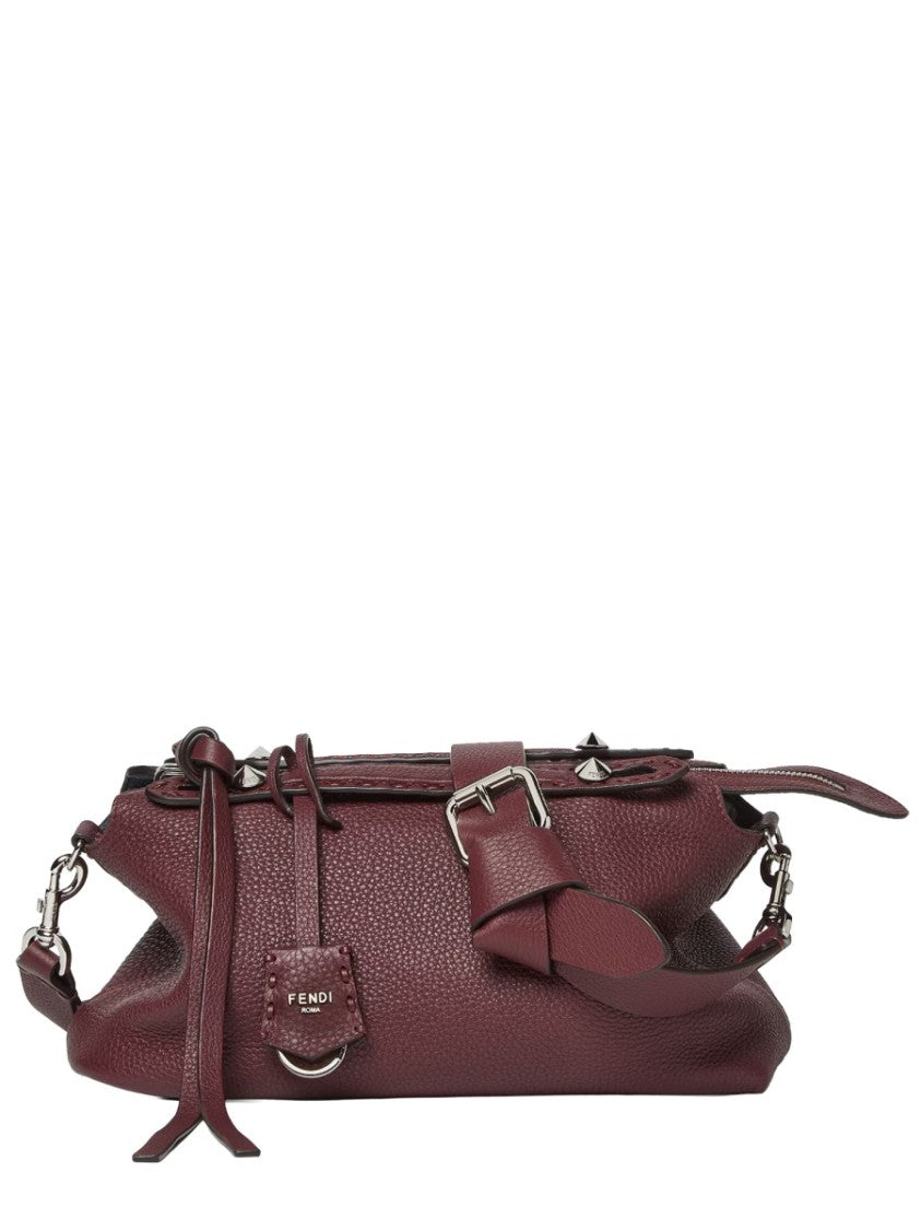 Fendi Structured Pebbled Leather Bag With Detachable Strap And Buckle Detail