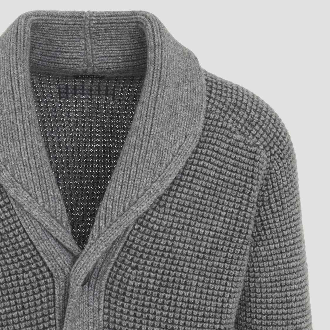 Zegna Textured Grey Cashmere Cardigan With Shawl Collar