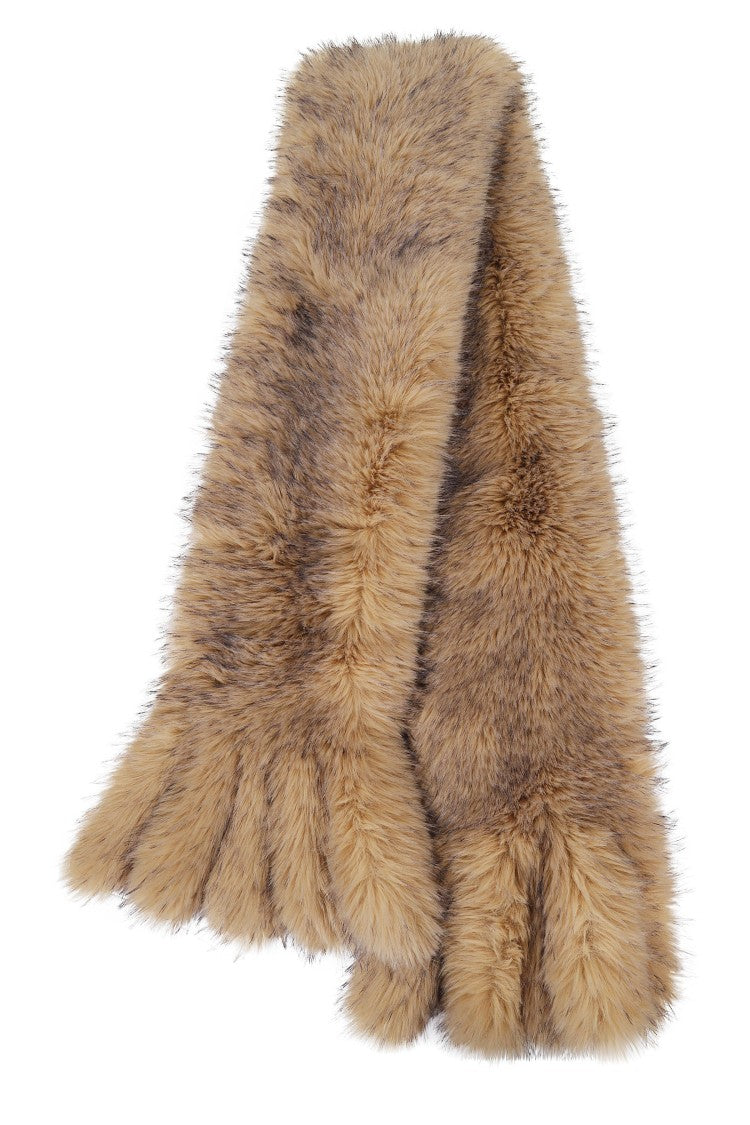 Rotate Plush Faux Fur Scarf In Rich Nougat