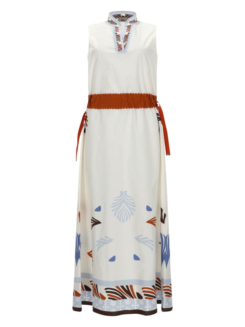 Herno Patterned Trim Rust Waistband Dress
