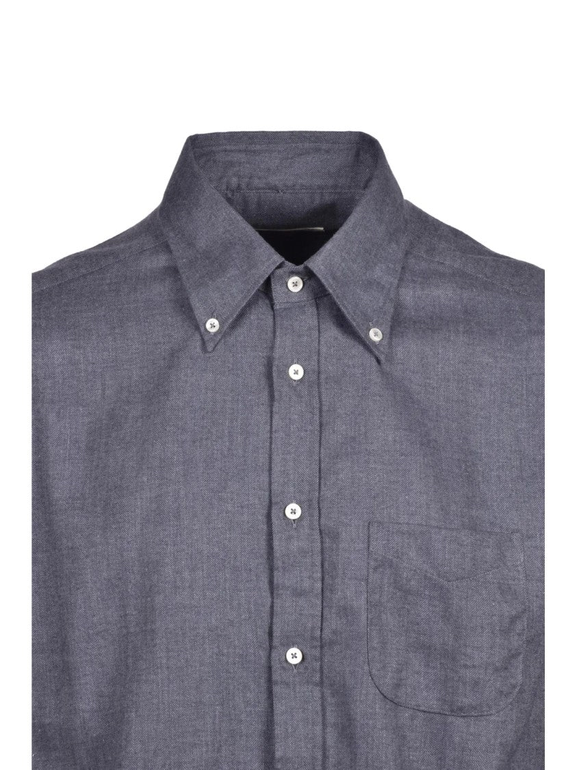 Deuxieme Grey Button-Down Cotton Flannel Shirt