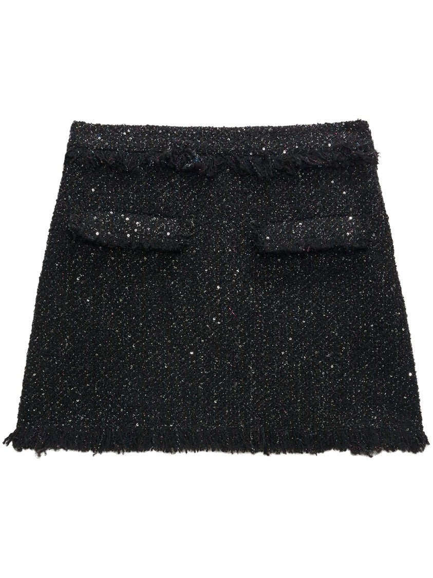 Msgm Black Textured Fringed Cotton Mini Skirt