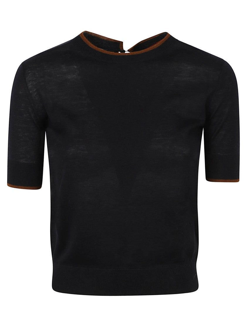 Max Mara Cropped Fitted Top With Short Sleeves And Keyhole Closure
