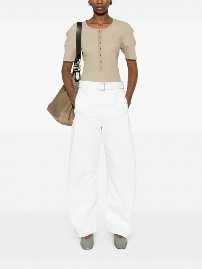 Lemaire Ribbed Knit Short-Sleeved Top With Buttoned Placket