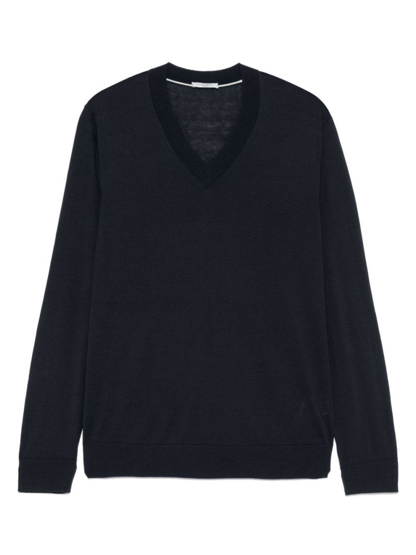 Paolo Pecora Relaxed Fit Blue Sweatshirt With V-Neck Design