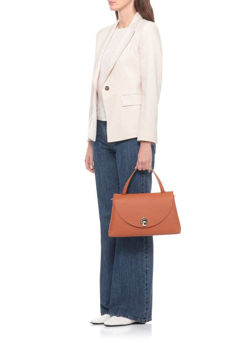Coccinelle Structured Orange Pebbled Leather Shoulder Bag