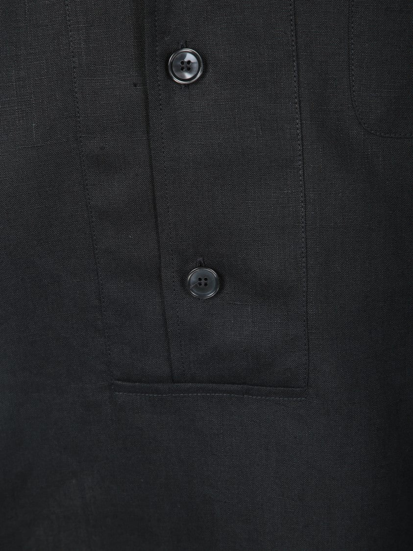 Dolce & Gabbana Short-Sleeve Black Linen Shirt With Pointed Collar