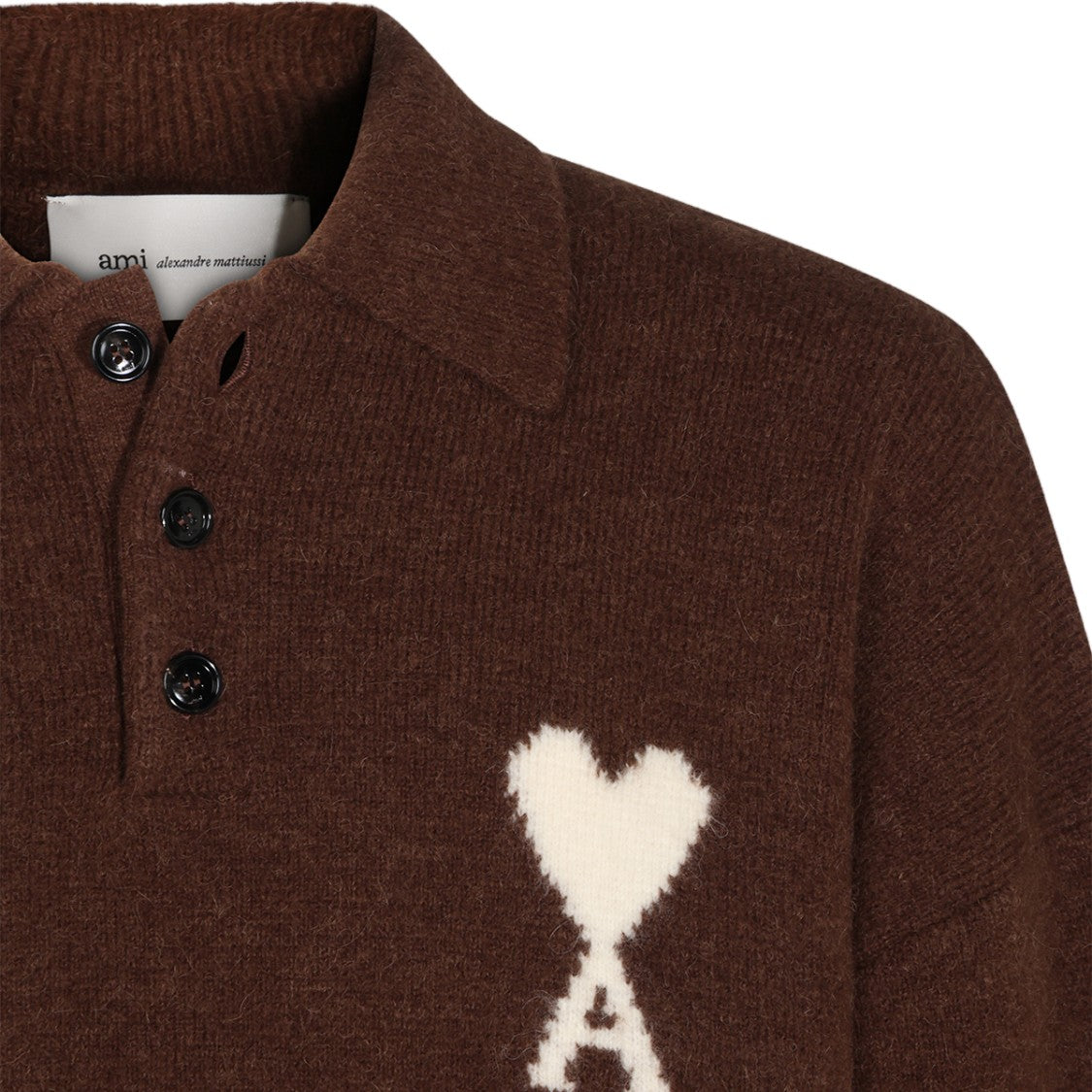 Ami Paris Brown Heart Logo Polo Shirt