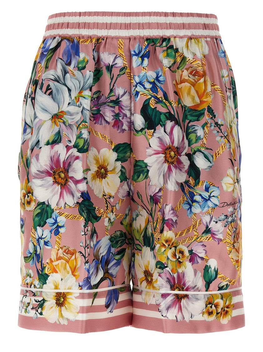 Dolce & Gabbana Silk Twill Floral Print Bermuda Shorts