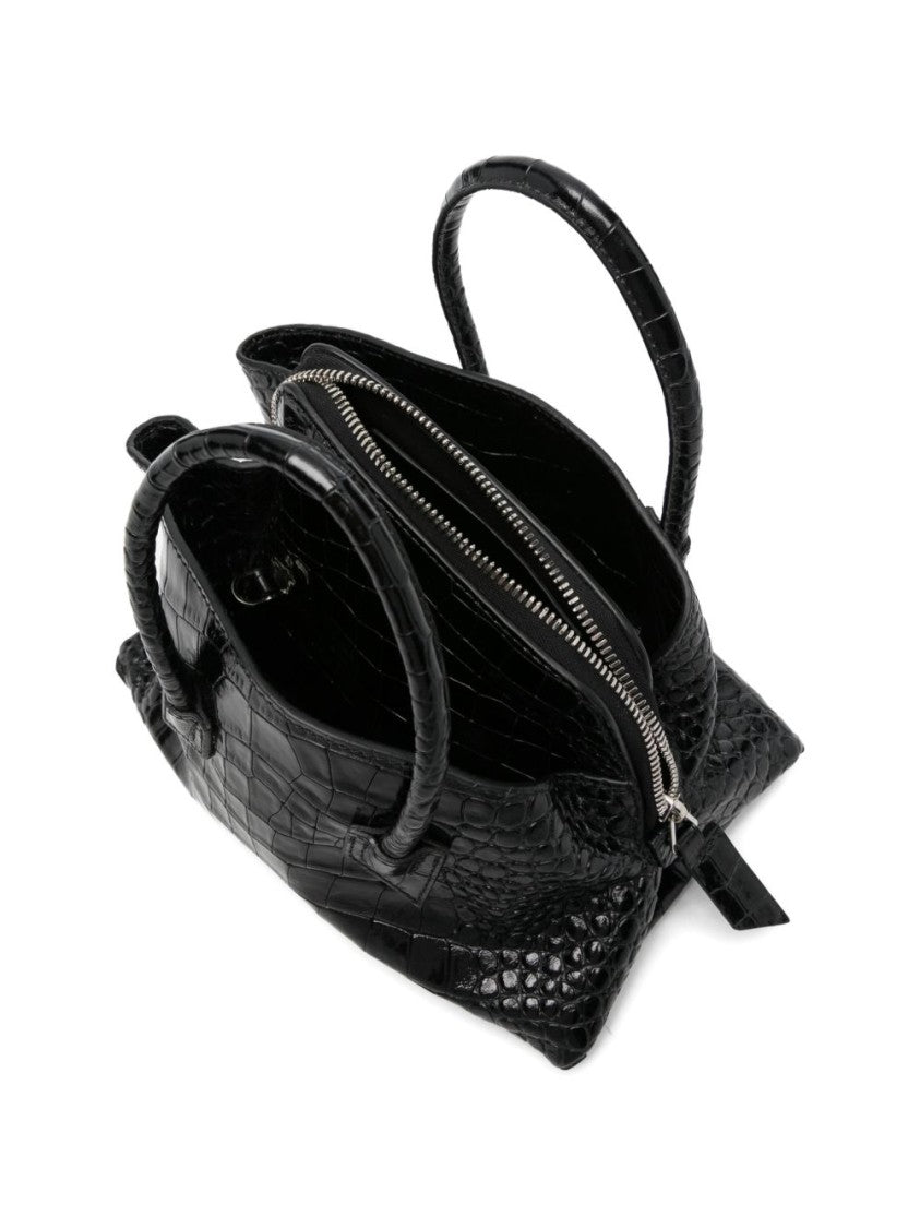 The Attico La Passeggiata Black Crocodile-Printed Mini Top Handle Bag