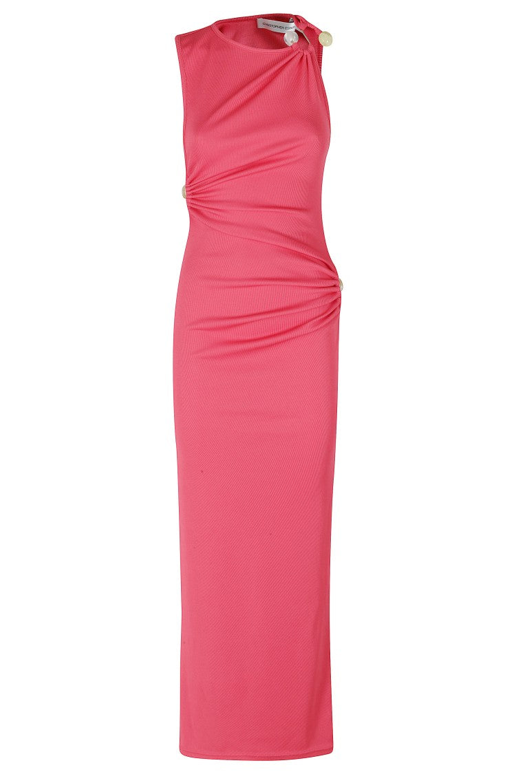 Christopher Esber Callisto Trinity Side-Ruffled Brooch Polyester Maxi Dress