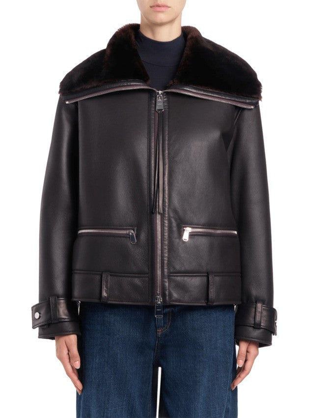Dondup Loose-Fitting High Collar Leather Jacket